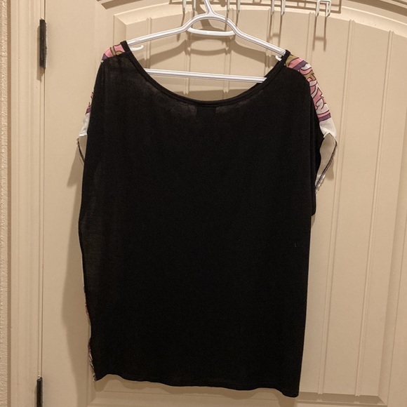 Dots Women’s Size L Top Blouse Pullover Hi-Lo Mixed Media Boho Sheer Front - Picture 3 of 7